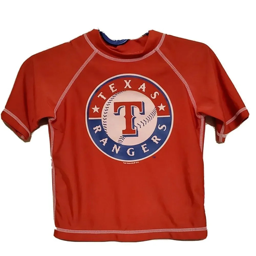 Texas Rangers Rash Guard Boys 4 Red Swimwear Baseball Top‎ Beach Summer NWOT